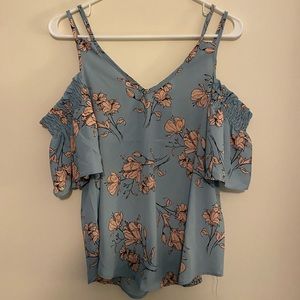 Women’s Small Blue Floral Off The Shoulder Top - Sienna Sky